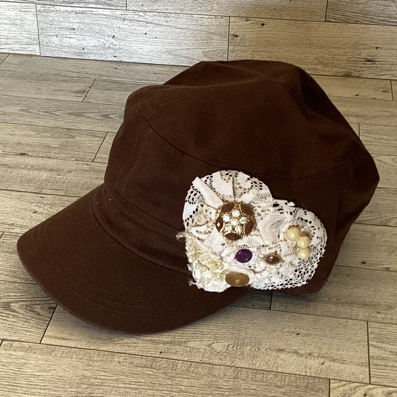 N/A Accessories - Brown Cadet Hat with lace details